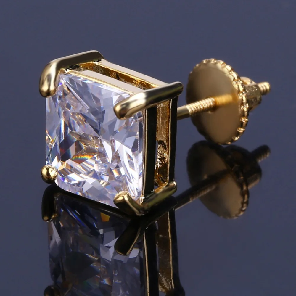 Серьги гвоздики в стиле хип хоп золотого/серебряного цвета с микрозакрепкой 8 мм