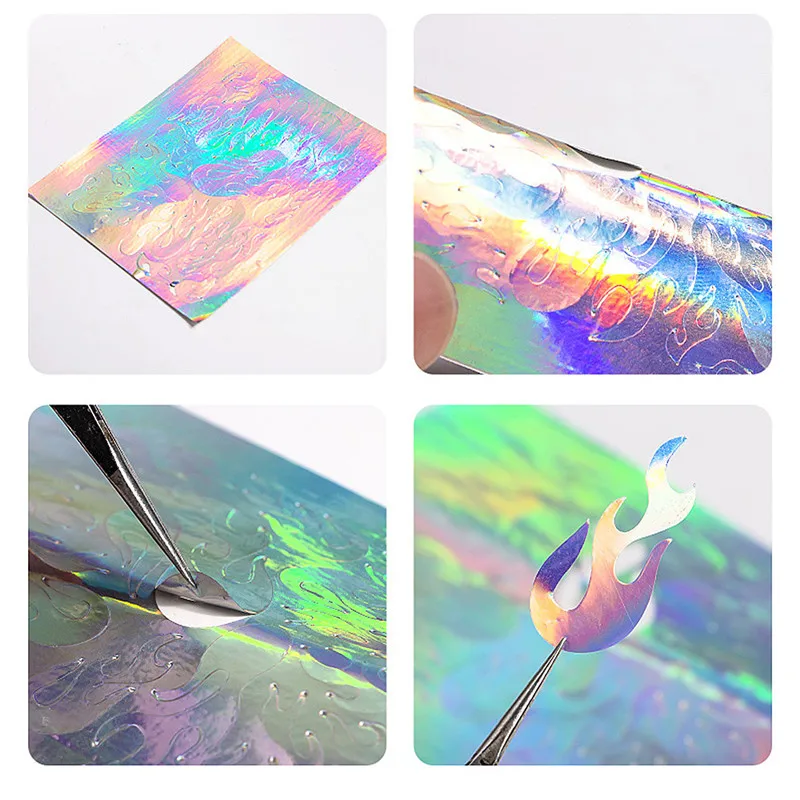 Наклейка для ногтей клейкие наклейки маникюра голографическая огненная полая