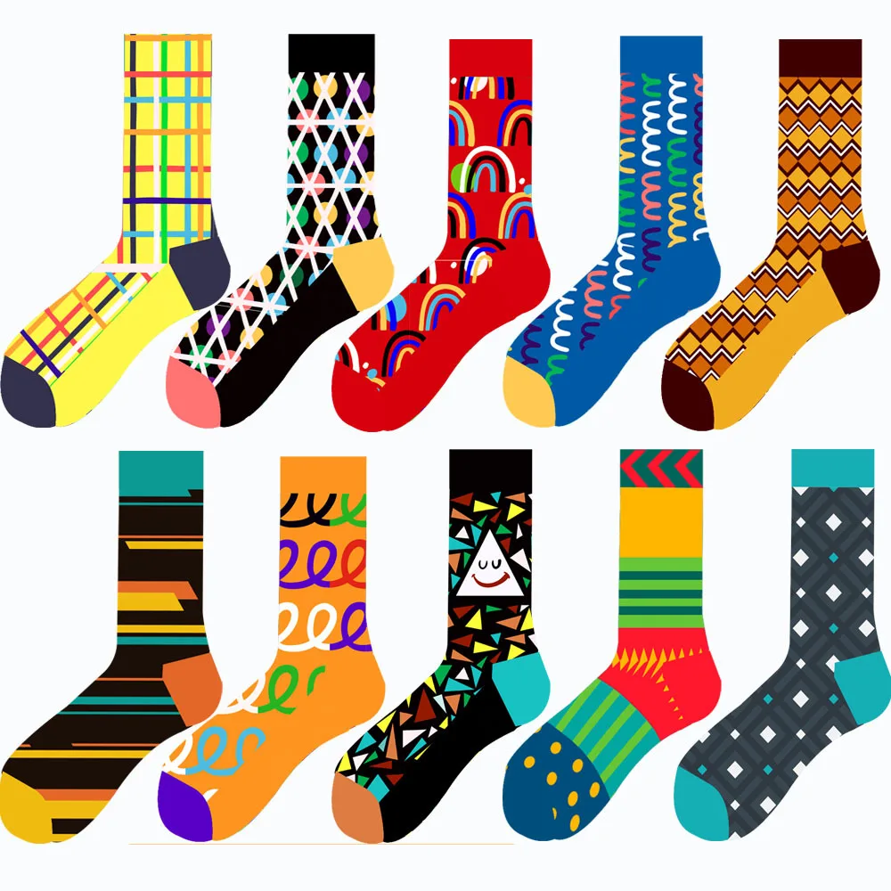 

1 pair men socks combed cotton New geometric male socks fruit female socks street tide socks astronaut mid tube socks 2020