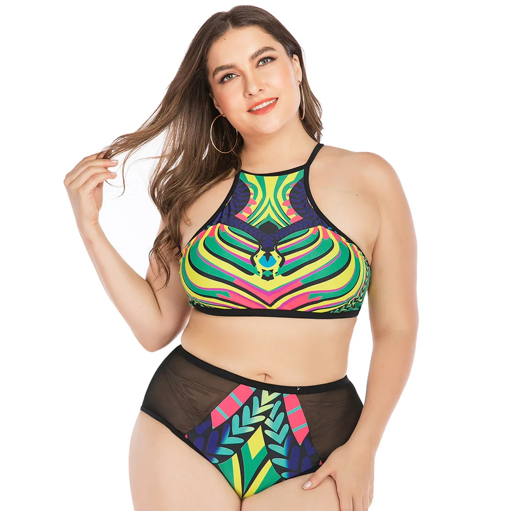 Комплект бикини с высокой горловиной купальник на молнии сзади вырезами