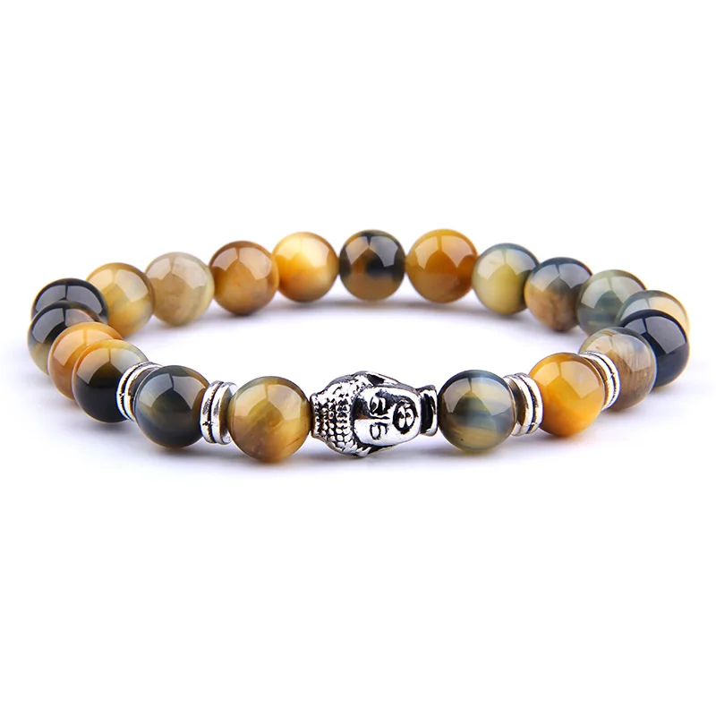 Fashion AAA Royal Blue Tiger Eye Men's Bracelet Beads Natural Stone Buddha Stretch Charm Bracelets for Women Men Jewelry - Окраска металла: Dream Tiger-2