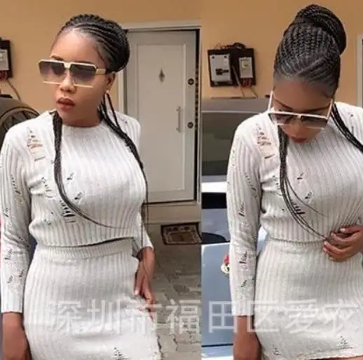 Женский сексуальный осенний вязаный Топ и мини-платье комплект из 2 предметов