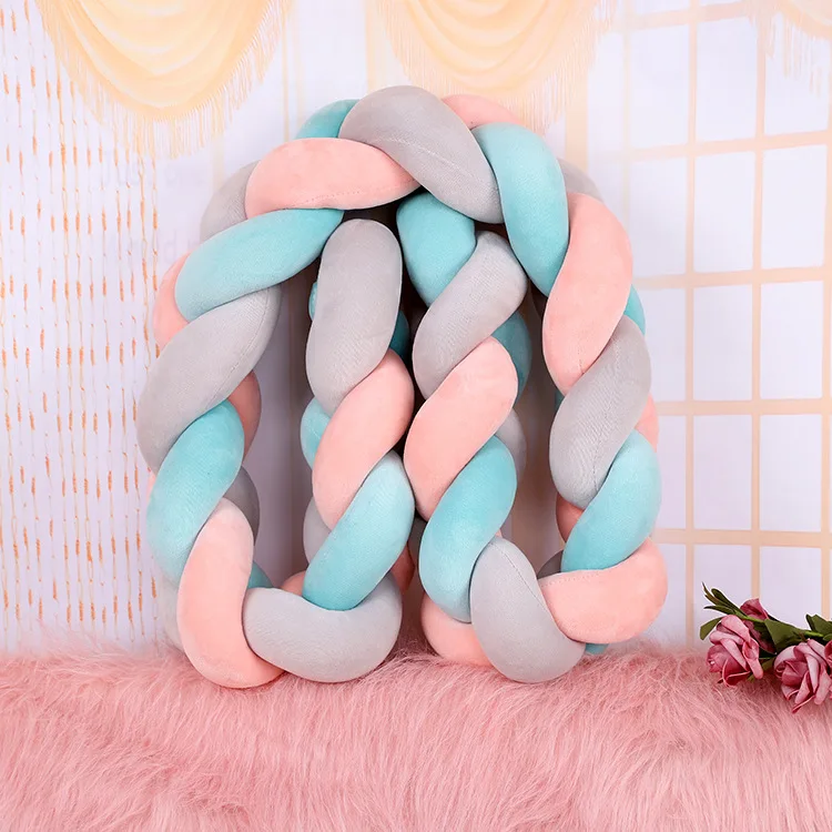 gray pink blue 1,5 м плетеная плюшевая Колыбель для детской комнаты, декор для детской комнаты, ручная вязка, завязывающаяся кроватка, бампер для детской кровати, подарок для новорожденного - Цвет: gray pink blue