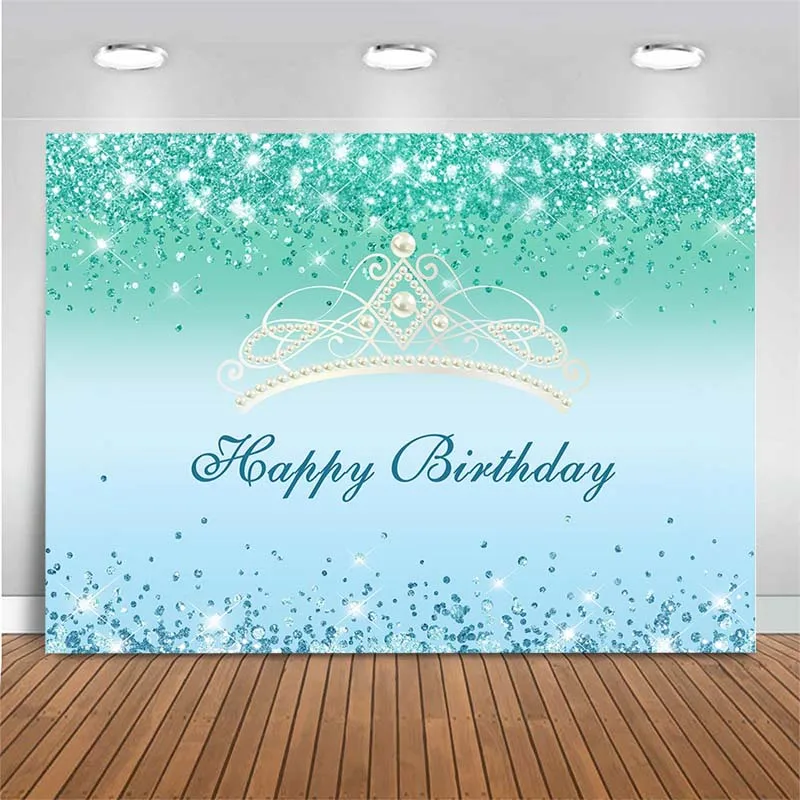 

Birthday Backdrop Silver Crown Glitter Green Birthday Party Photography Backdrop Customized Photo Background For Photo Studio