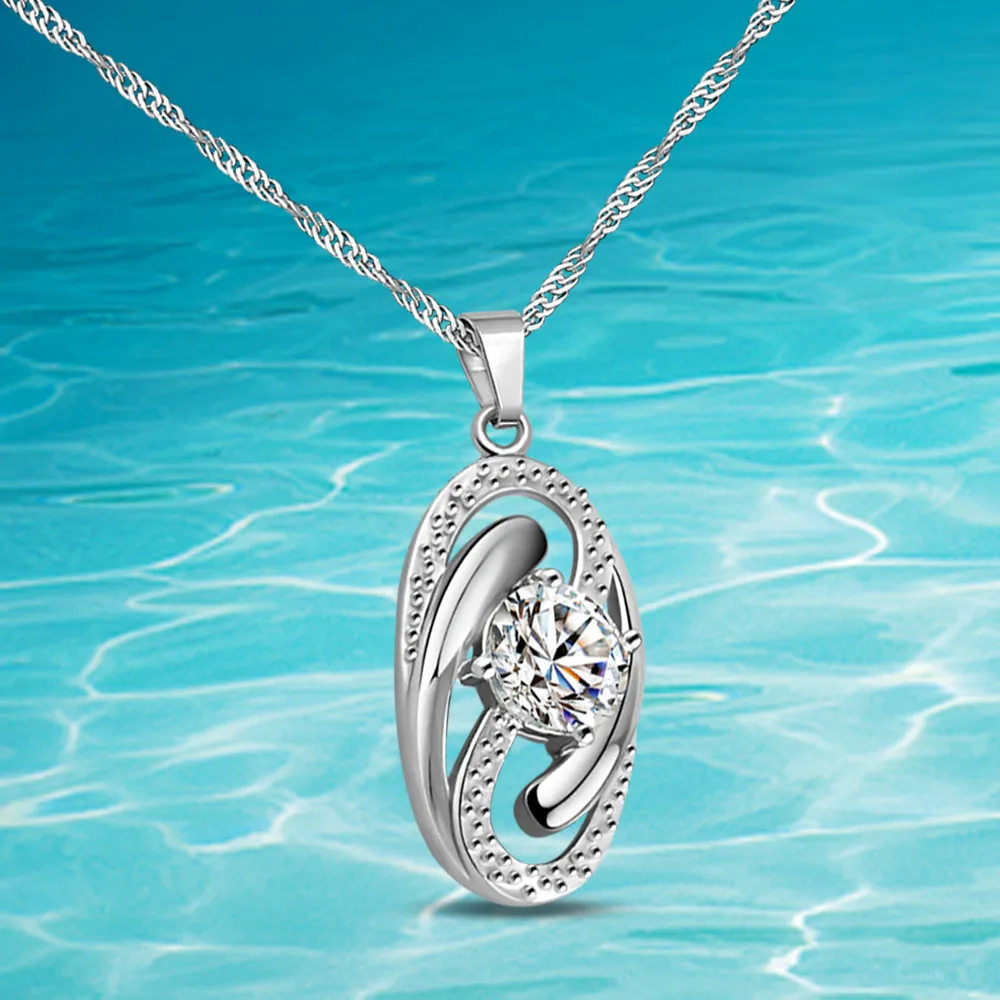 

Lady Necklace Contracted personality Oval Pendant Necklace for Women Water Wave Chain 925 Sterling Silver Jewelry Choker