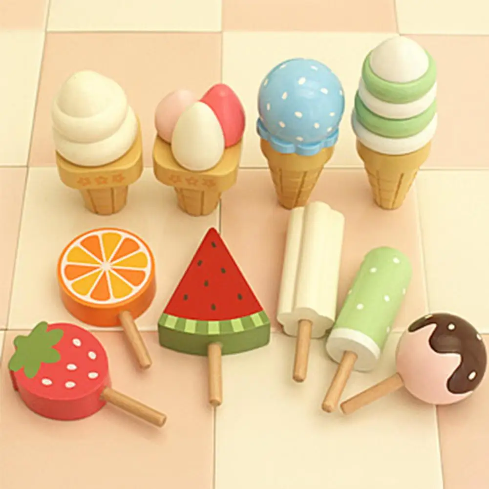

Kawaii Simulation Kids Magnetic Ice Cream with Display Stand Wooden Toy Birthday Gift Early Education Toy For Children