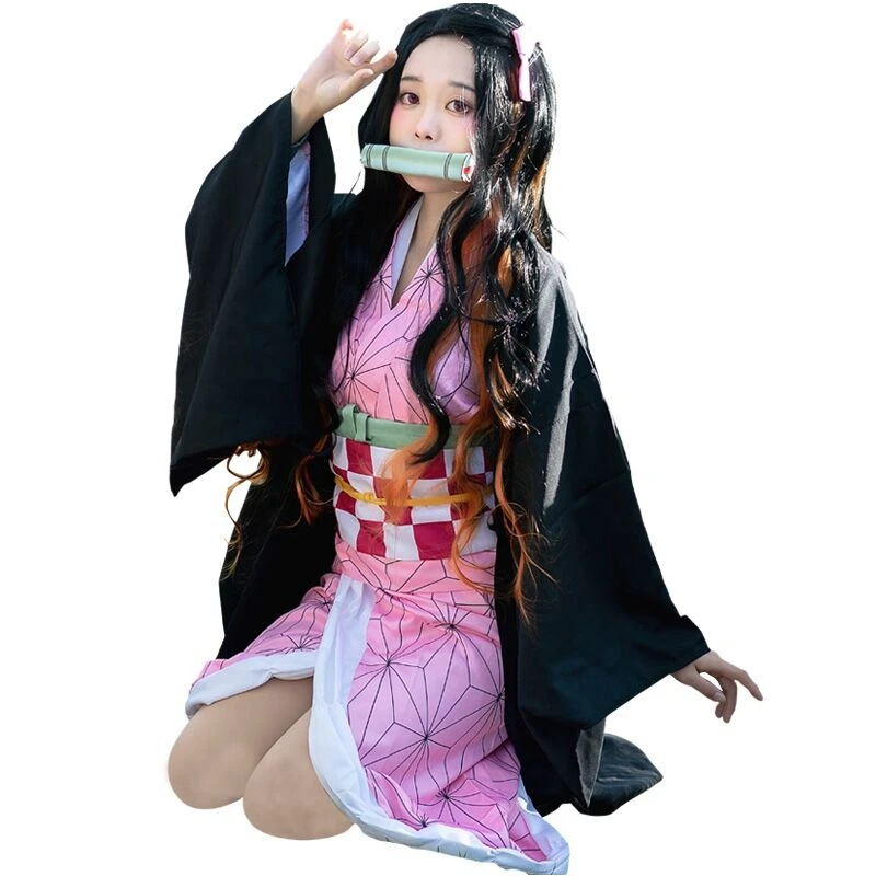 Demon Slayer Kimetsu No Yaiba Cosplay Costume Anime Kimono Kamado Nezuko Adult Kids Halloween Carnival Costumes Wig Suit Sets |