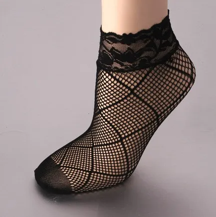 Летние сетчатые женские носки Jeseca сексуальные кружевные черные короткие для