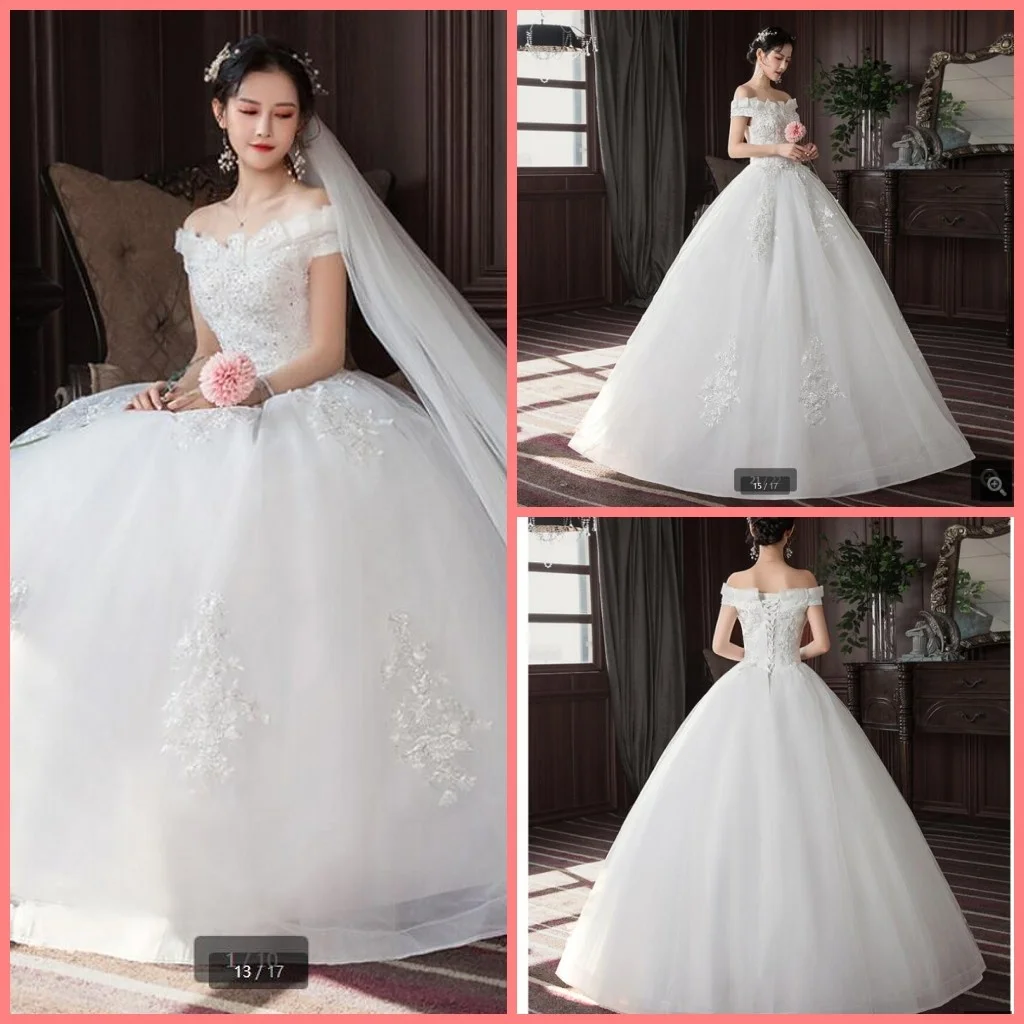 

2021 Robe De mariage белое Тюлевое бальное платье с открытыми плечами свадебное платье с бисером Кружевная аппликация с V-образным вырезом винтажное...