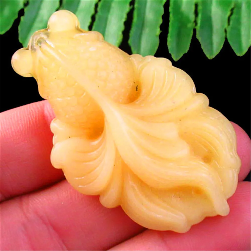 Резные желтые нефриты подвеска в виде золотой рыбки бисера 52x32x13mm | Украшения и