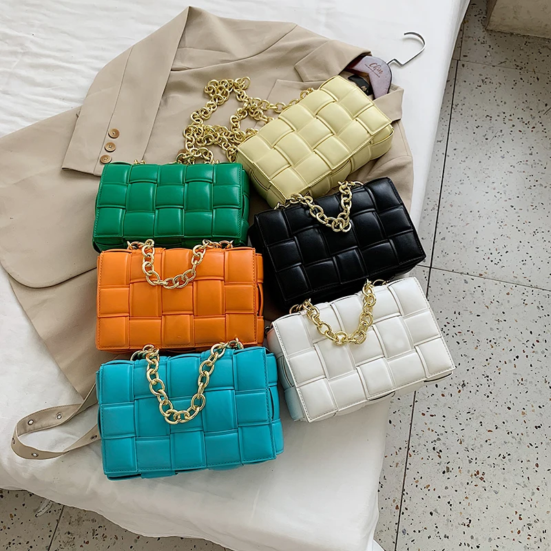 

Women Crossbody Bag Weave Flap Bags For Women 2021 Quality Leather Thick Chain Shoulder Messenger Bags Female Handbag And Purse