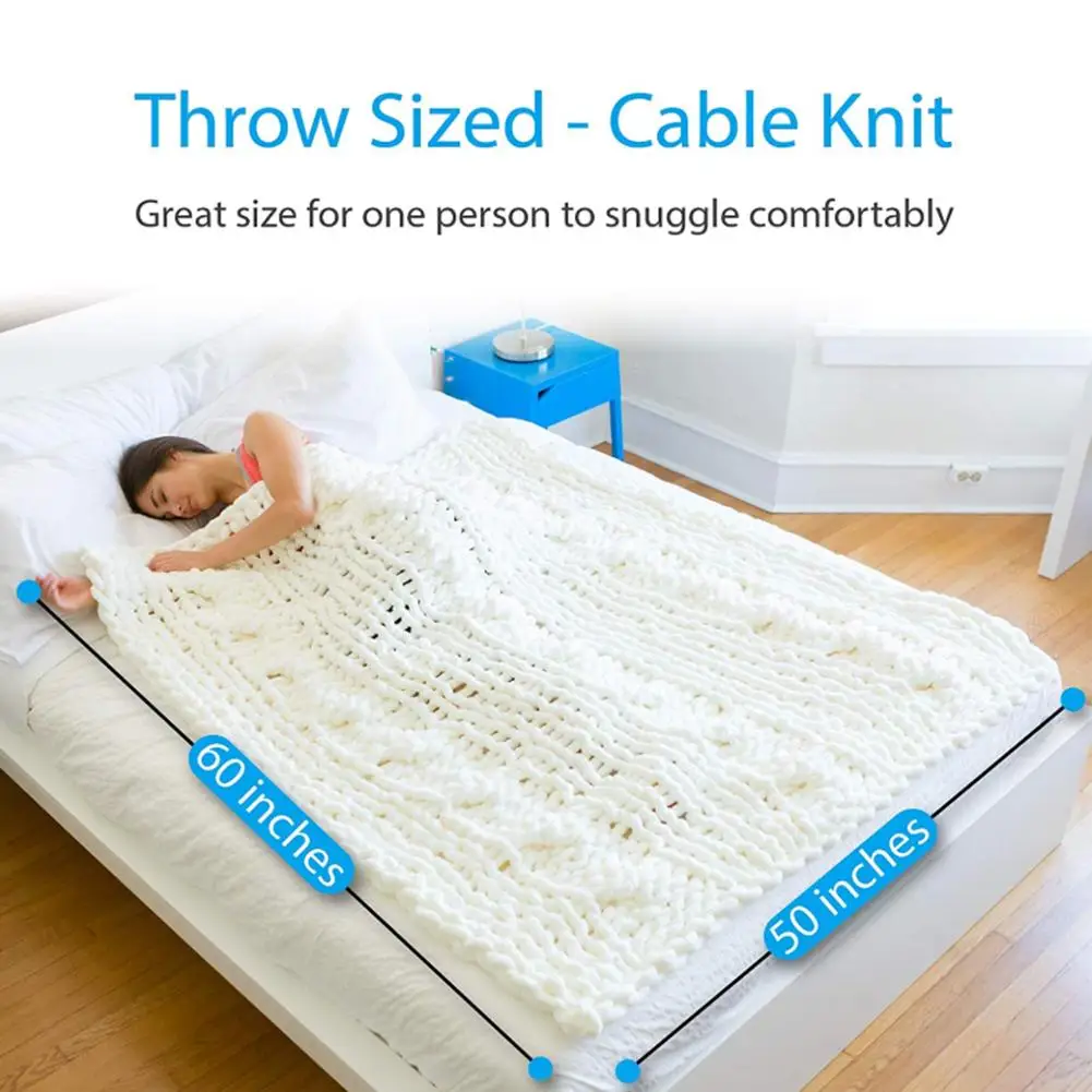 

Knitted Blanket White Gray Solid Color Chunky Knitted Throw Blanket Cozy Polyester Chenille Blankets For Bed Couch Sofa Blanket