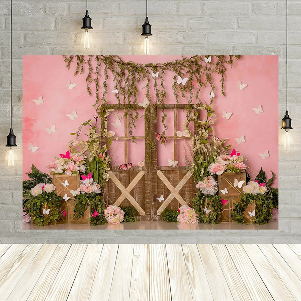 

Фон для фотосъемки розовая стена Весна Бабочка цветы девушка день рождения портрет Декор торт разбивать фон для фотостудии реквизит