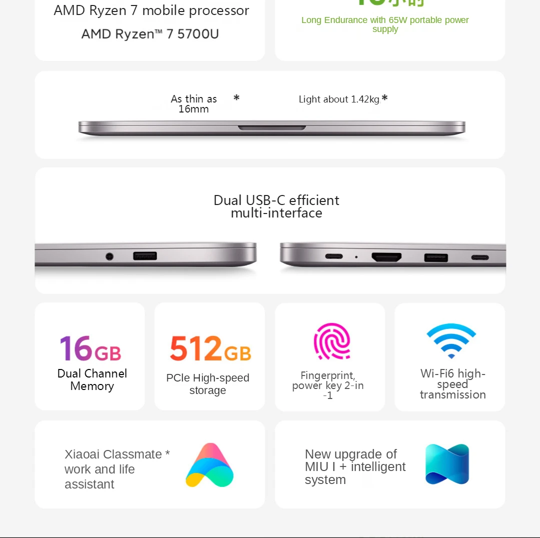 новый ноутбук xiaomi redmibook pro 14 amd ryzen 5700u 5500u проц