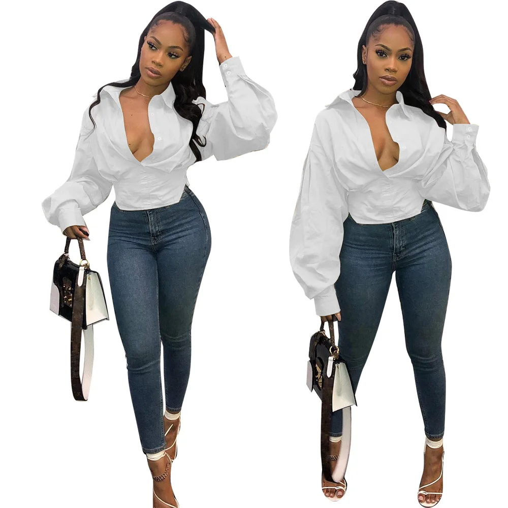 

Women White Black Blouses and Cardigans Trend 2021 Long Lantern Sleeves Shirt Corset Oversize Plus Size Clothing Office Clothes