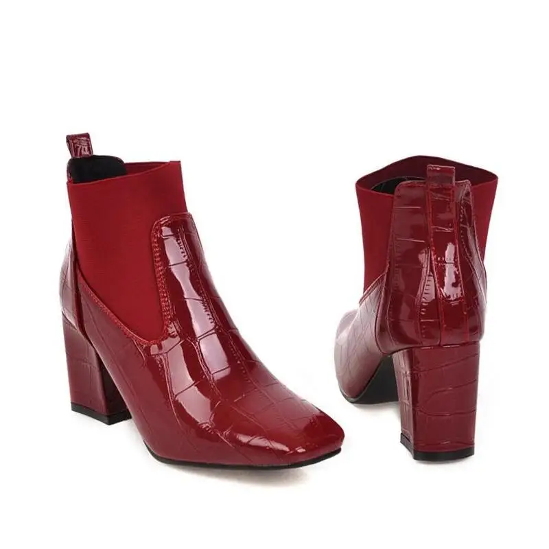 winter The New fashion Square head Thick heel British style boots Plus cashmere Keep warm High heel Women boots 34-18
