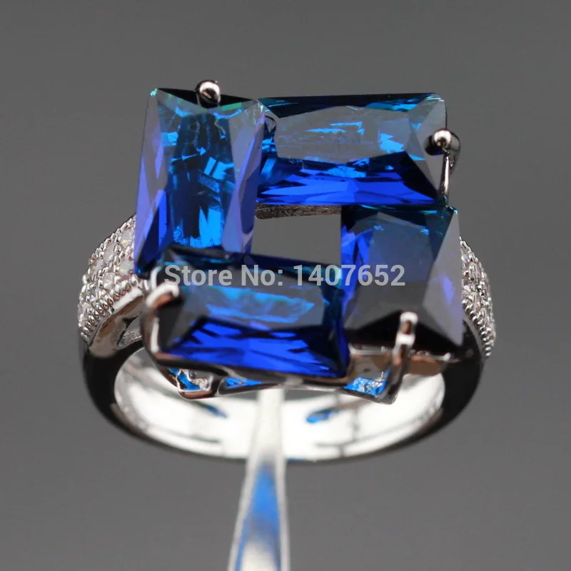 Синие камни белый фианит серебряный цвет свадебные кольца для женщин ювелирные