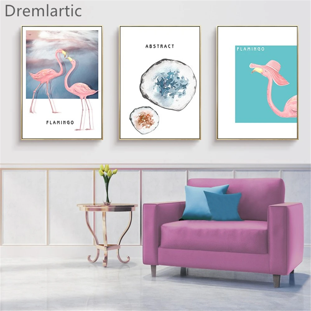 Фламинго перья розовыми перьями # E холст постер из шелковой ткани современный