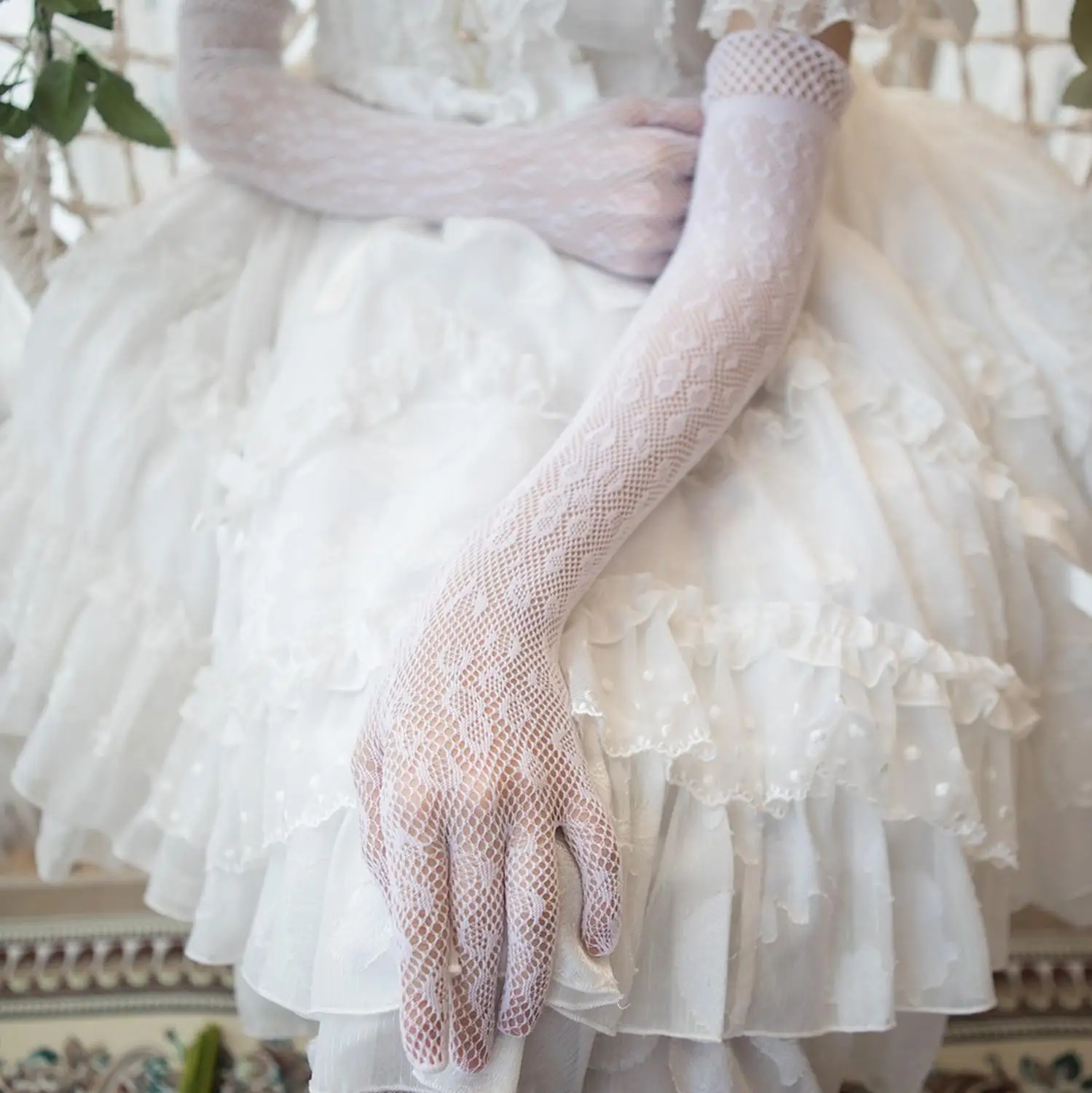 Лолита перчатки кружевные длинные черные ремень Готический цветок ручной работы