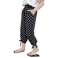 girls summer harem pants with waist belt bowtie dot trousers ladies casual fashion middle waist kids street fashion clothing