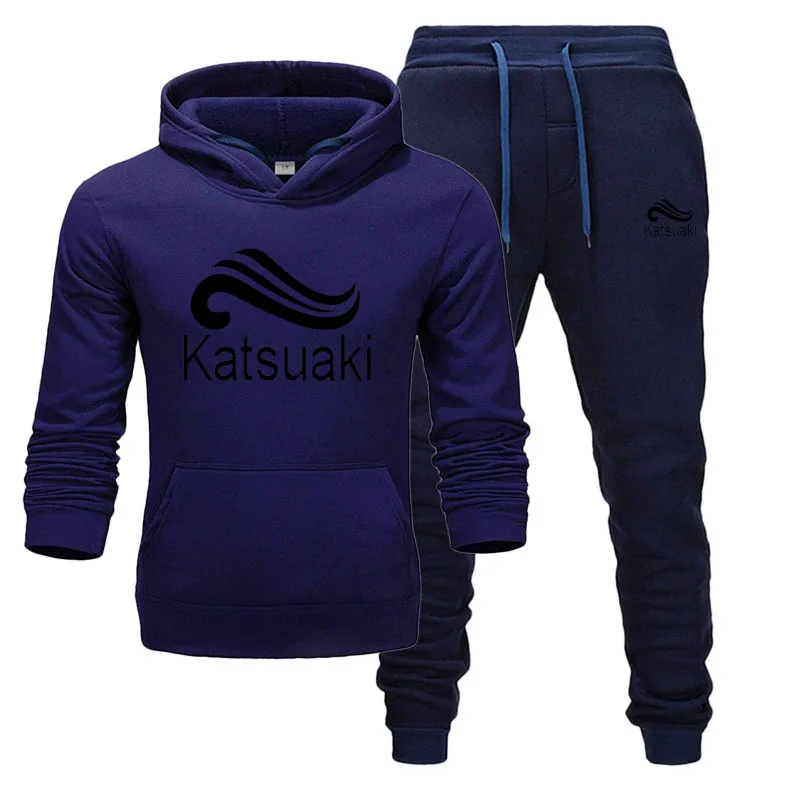 navy suits Брендовая одежда, мужские повседневные толстовки, пуловер, хлопковый мужской спортивный костюм, толстовки из двух частей+ штаны, спортивная одежда ropa hombre - Цвет: navy suits