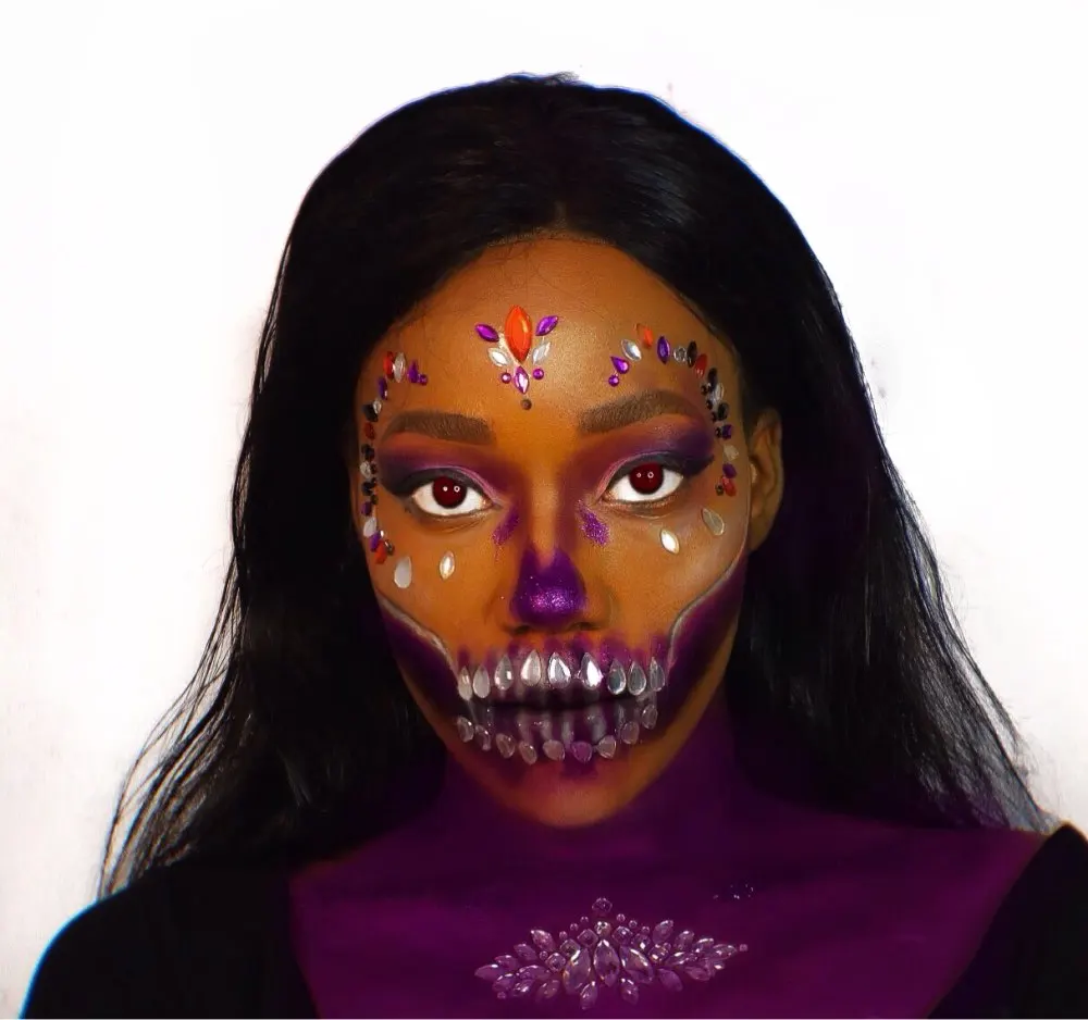 HFG06 1 шт. украшение для лица драгоценный камень стразы Череп зубы наклейка краска