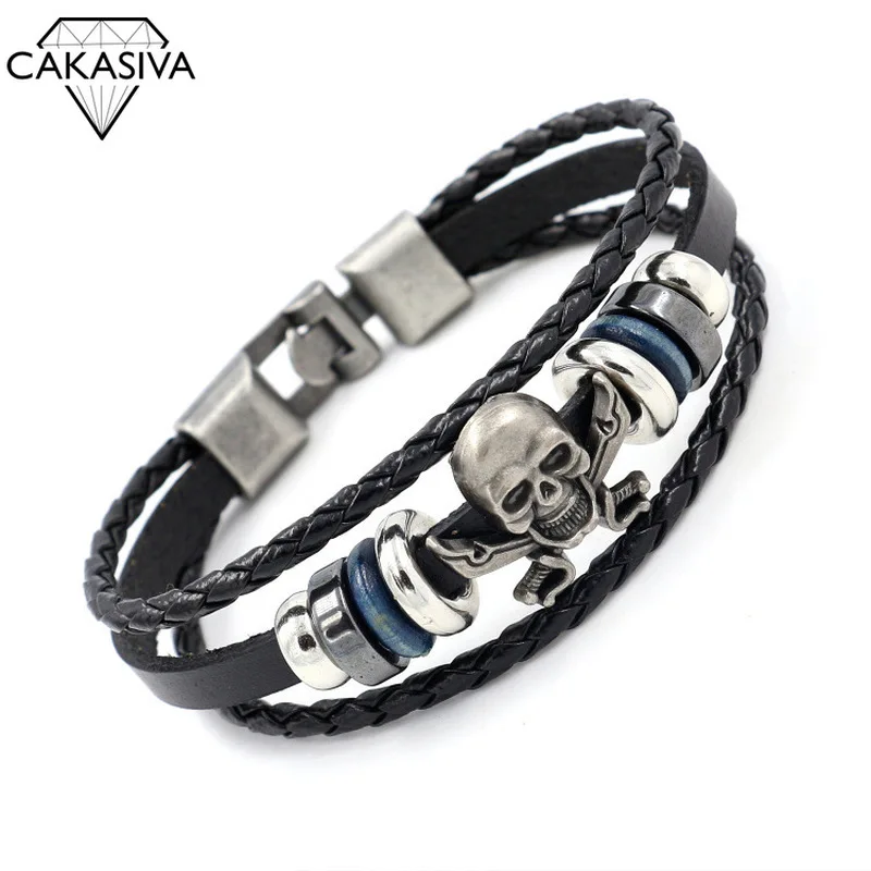 Винтажный Мужской кожаный браслет в стиле панк серебро 925 пробы винтажный тканый