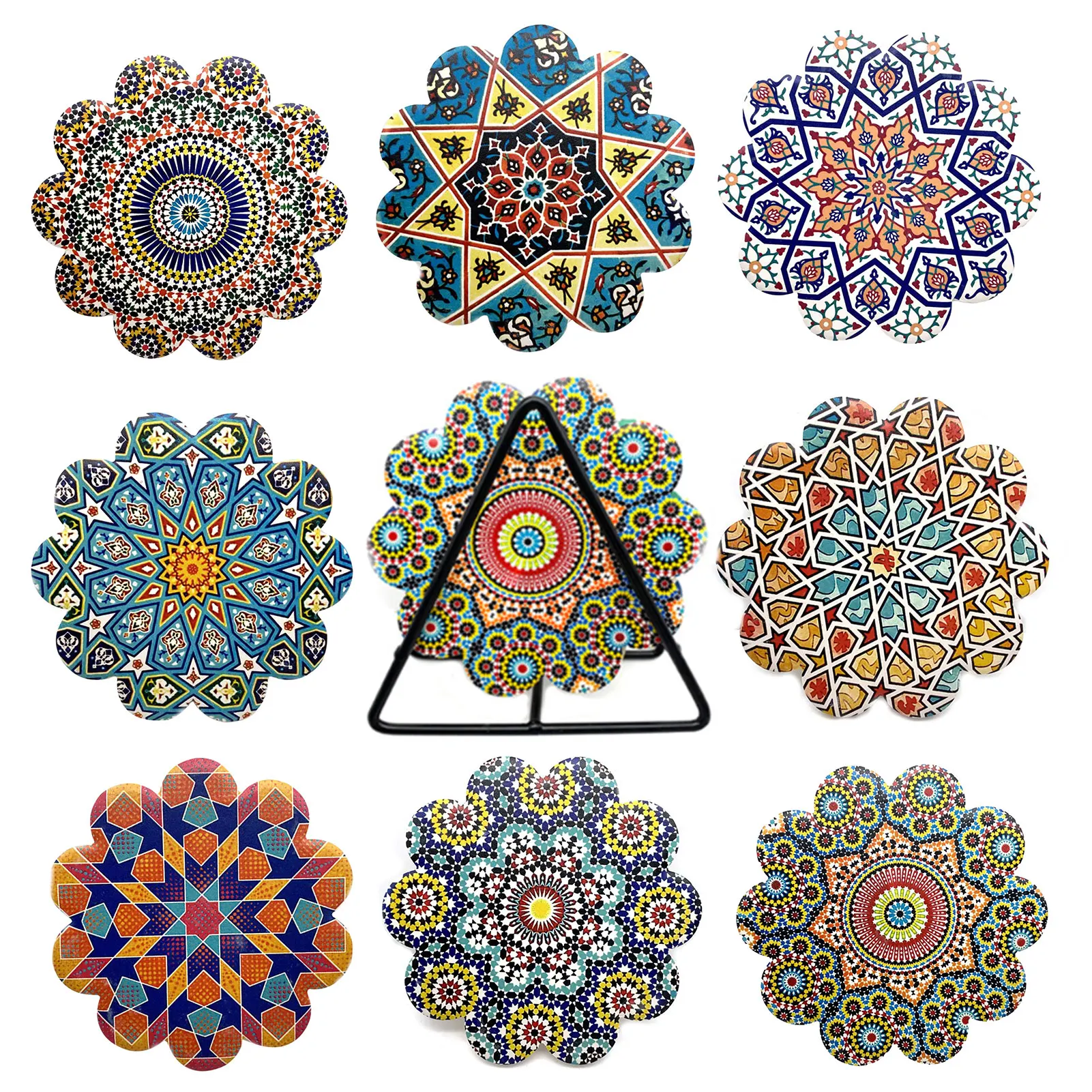 

2021 New Mandala Flower Printed Coasters Ceramic Round Coasters Kitchen Mats Non-Slip Insulated Place Mat Party Wedding Supplies