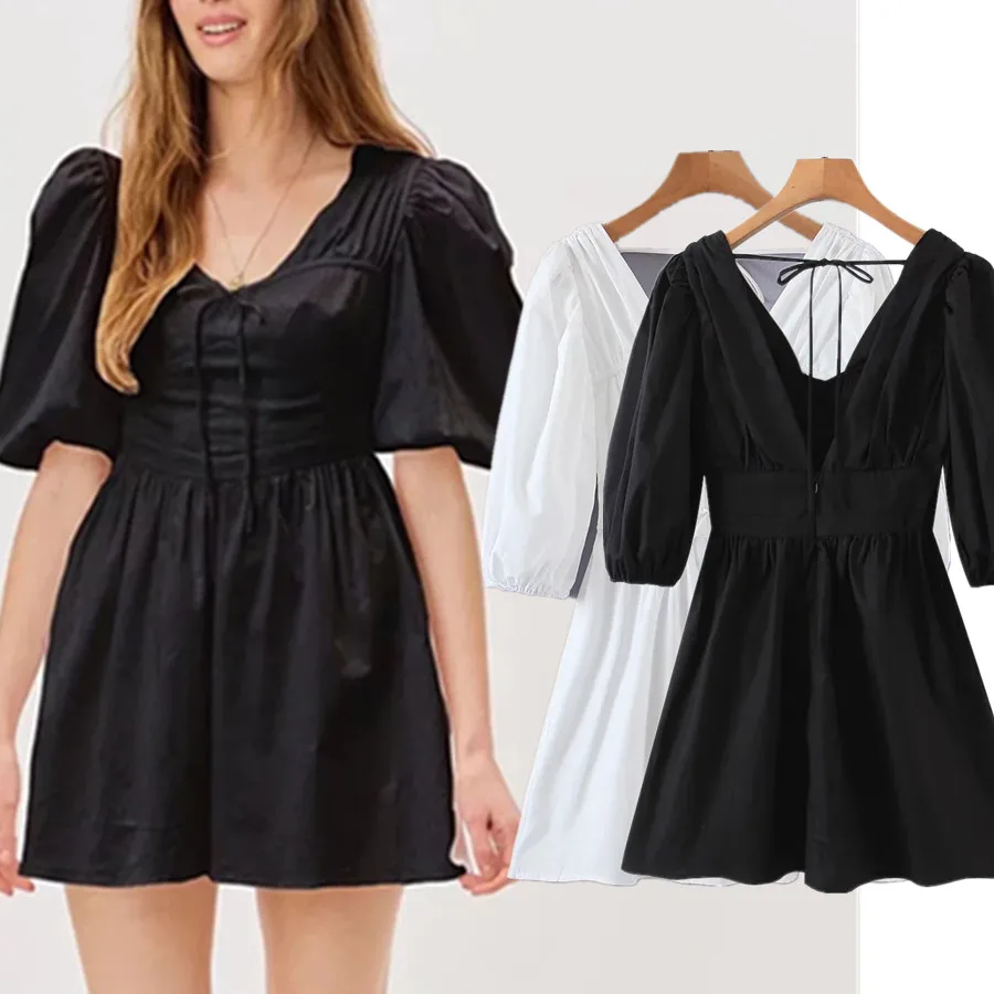 

Withered New Indie Folk Bohemian Bandage Party Mini Dress Women England Style Holiday Vintage Puff Sleeve Sexy Backless Vestidos