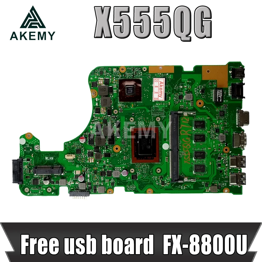 

Akemy For Asus A555Q X555QG X555BP X555B laptop motherboard A9 CPU CPU 8GB RAM 2GB graphic Mainboard