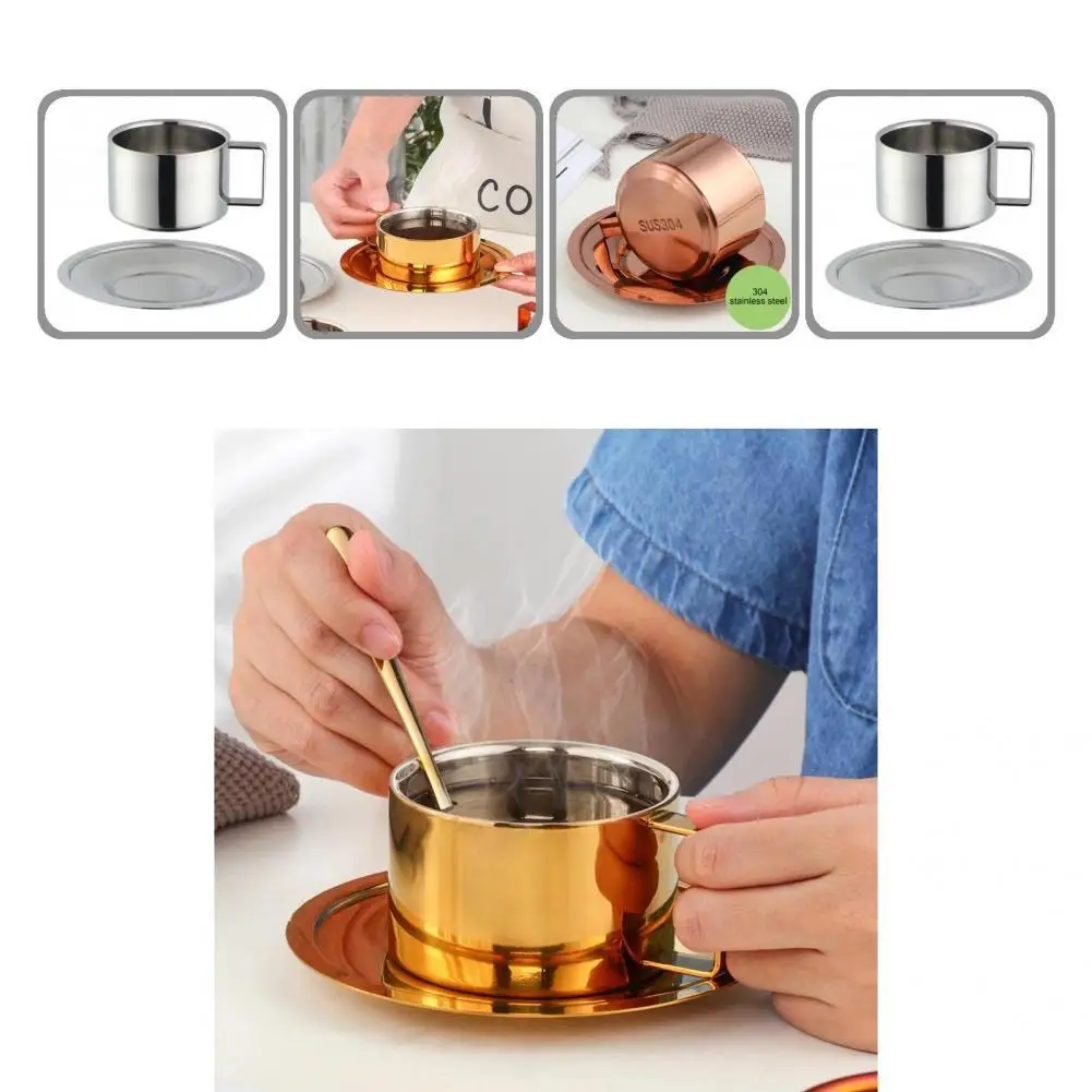 

Утолщенные 200 мл маленькие блестящие кофейные кружки без ржавчины с блюдцем кофейная чашка Антикоррозийная для офиса