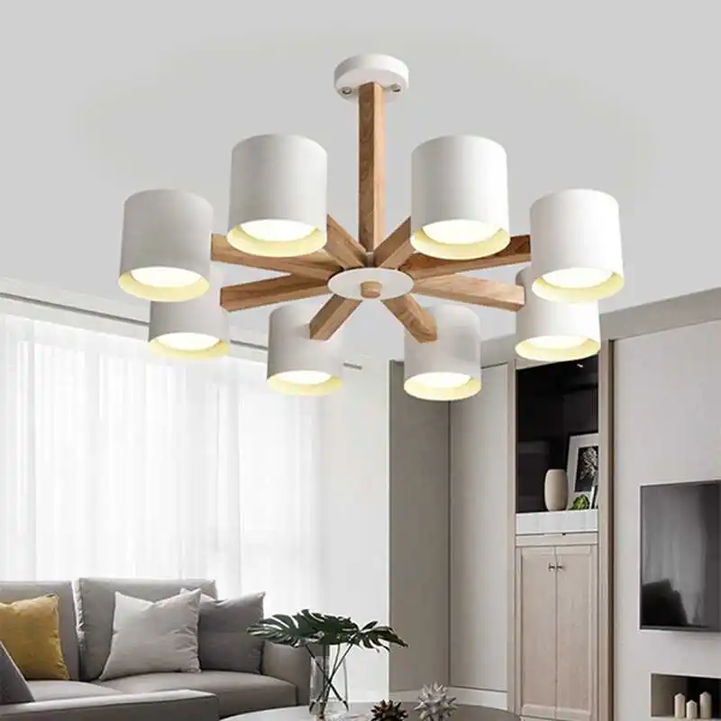 Современные деревянные светильники для люстры гостиной спальни белый абажур