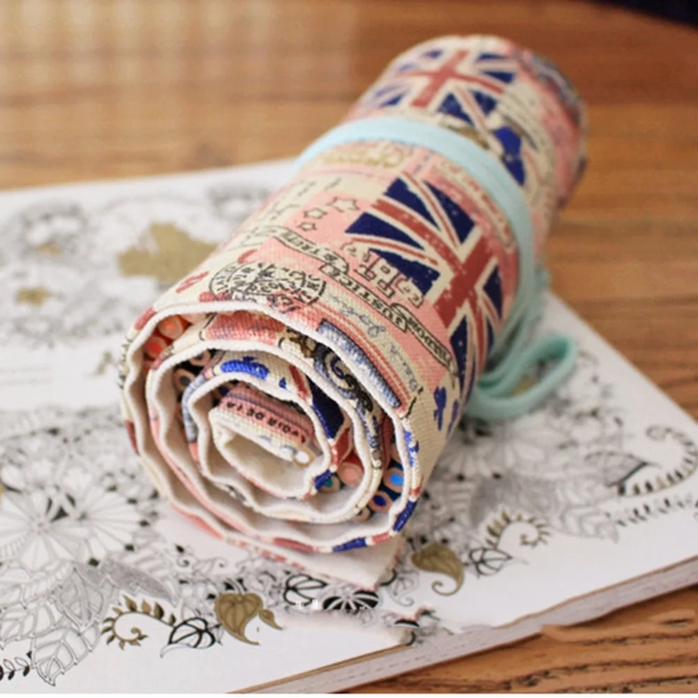 

UK Style Canvas Portable Knitting Rolling Pencil Roll Wrap Holder Pouch Case Storage Organizer With 36 Slots