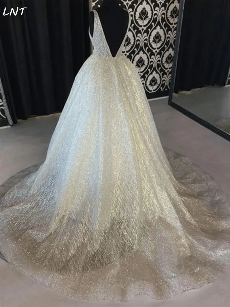 Блестящие Свадебные платья с V образным вырезом и вырезом|Свадебные платья| |