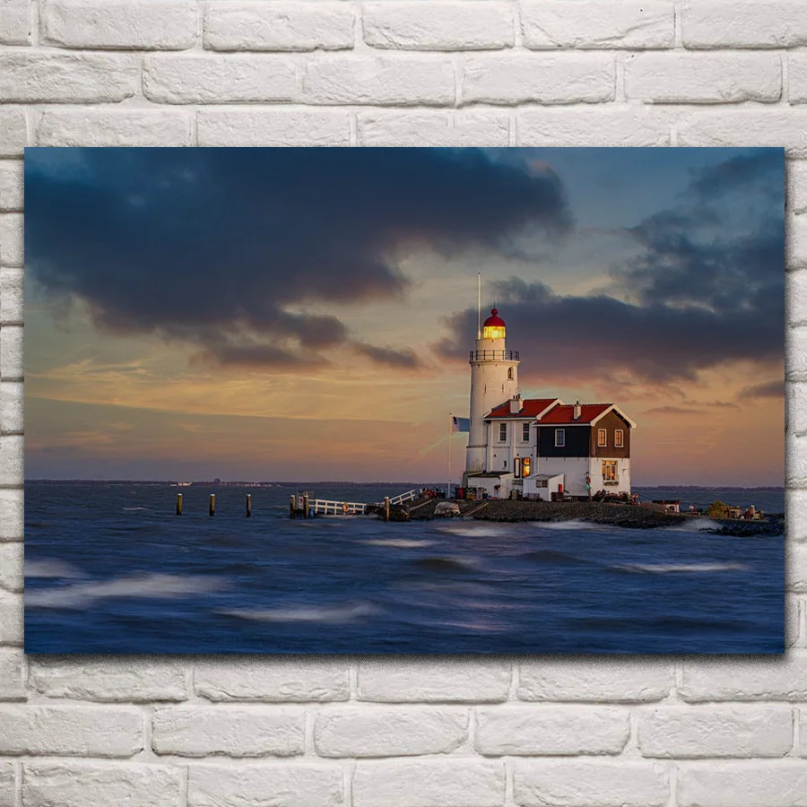 

paard van marken lighthouse ijsselmeer dusk seascape fabric posters on the wall picture home art living room decoration KM911