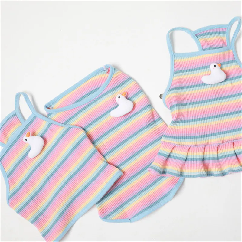 

Simple Dog Clothes for Small Dogs Pet Clothes Pretty Striped Dog Vest Elastic Cotton Puppies Sling Vest Skirt Pet Clothing