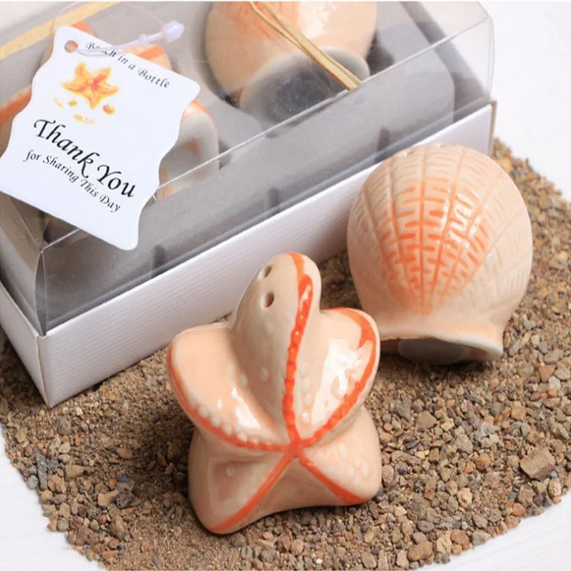 

10PCS Ceramic Seashell & Starfish Salt and Pepper Shakers Beach Themed Wedding Party Return Gift For Guest