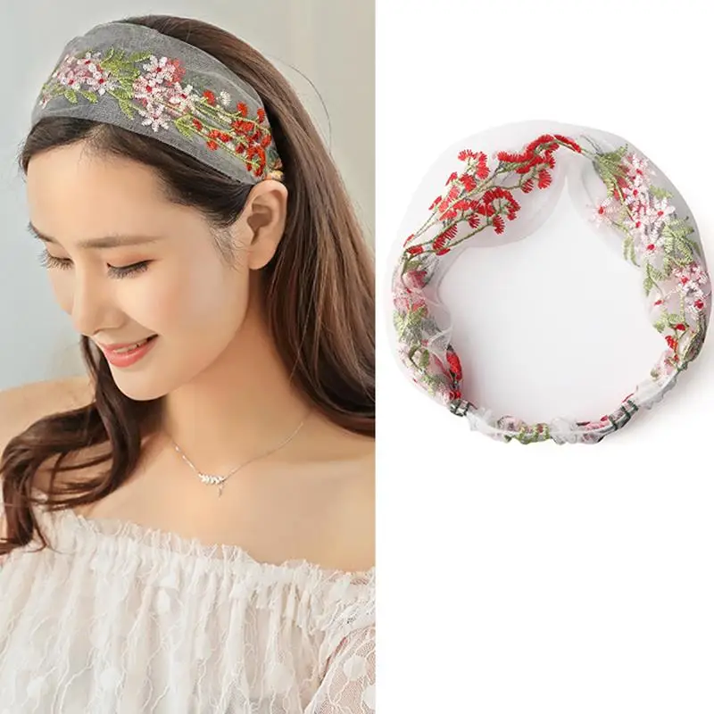 

1 шт. Модная элегантная кружевная повязкой на голову-чалмой элегантный цветочный узор; Повязка на голову широкая эластичная лента для волос ...