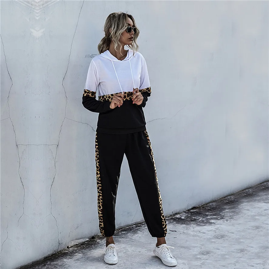 

New Autumn Women Leopard Print Sport Tracksuit Casual 2Pcs Set Women Sport Hoodies Sweatshirt Pants Set Autumn Streetwear Suit