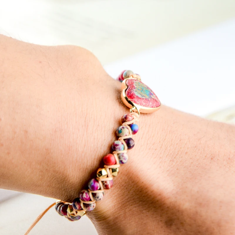 

Natural Stone Heart Charm Bracelets String Braided Macrame Bracelets Friendship Wrap Bracelet Women Jewelry