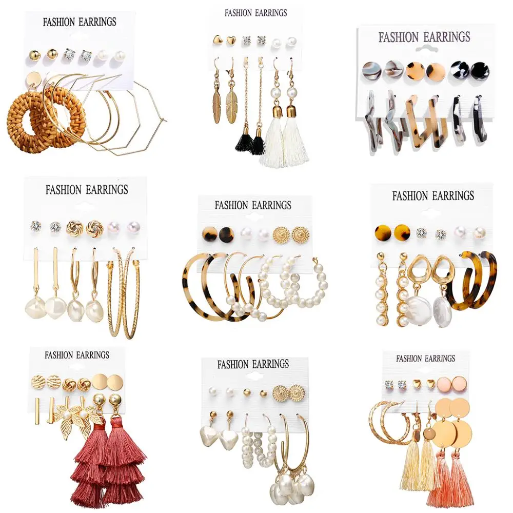 Набор женских акриловых серег 6 пар с кисточками богемные серьга геометрической