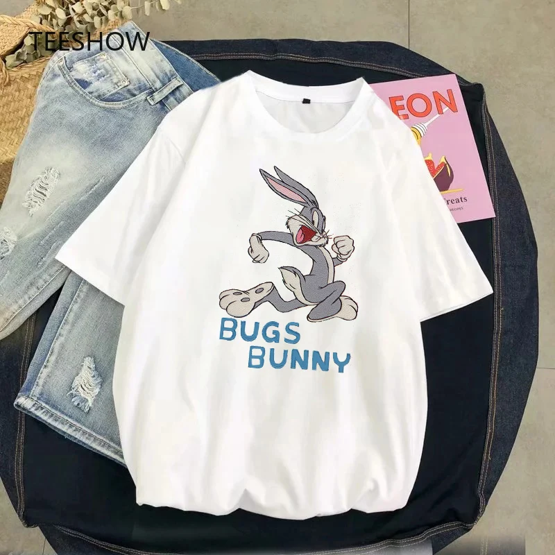 

2021 Summer Fun Cartoon T-shirt Harajuku White T-shirt Bug Rabbit Graphic Print White Top T-shirt Short Sleeve Casual T-shirt