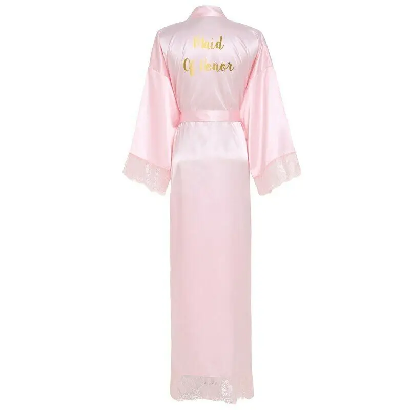 pink maid of honor Owiter Шелковый атласный кружевной халат белый длинный халат для подружки невесты на свадьбу банный халат размера плюс платье подружки невесты Пижама - Цвет: pink maid of honor