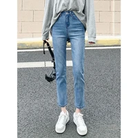 stretchable high waist ankle length straight jeans for women summer autumn casual slim denim pants ladies chic jeans trousers