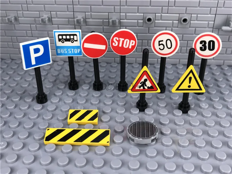 2sets/lot MOC Bricks City Street Road Sign with Antenna Edducational Building Blocks DIY kids Dolls Toys for children gifts | Игрушки и