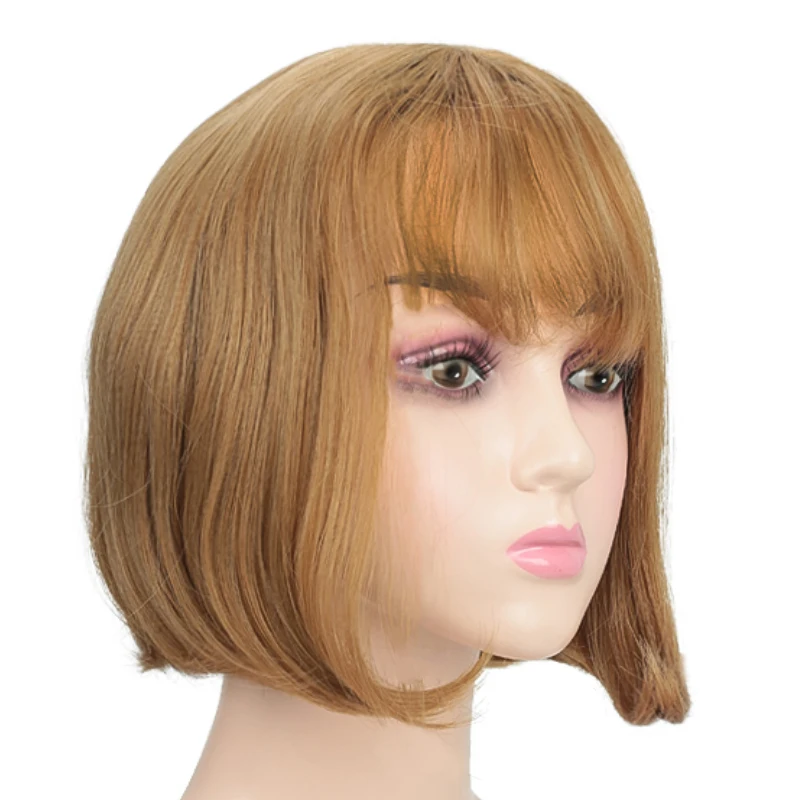 Синтетический короткий прямой боб парик с челкой леди Лен золото тонкий ротанга