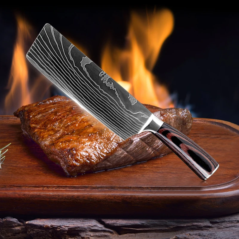 Набор кухонных ножей дамасский лазерный узор 2 шт. японские ножи шеф-повара для