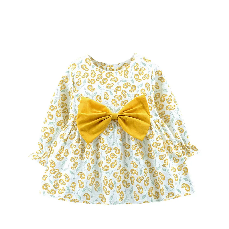 

2021 New Girl Dress Toddler Baby Long Sleeve Dresses Floral Bow Autumn Clothing Girls Cotton Princess Dress Kid Tops Outfits