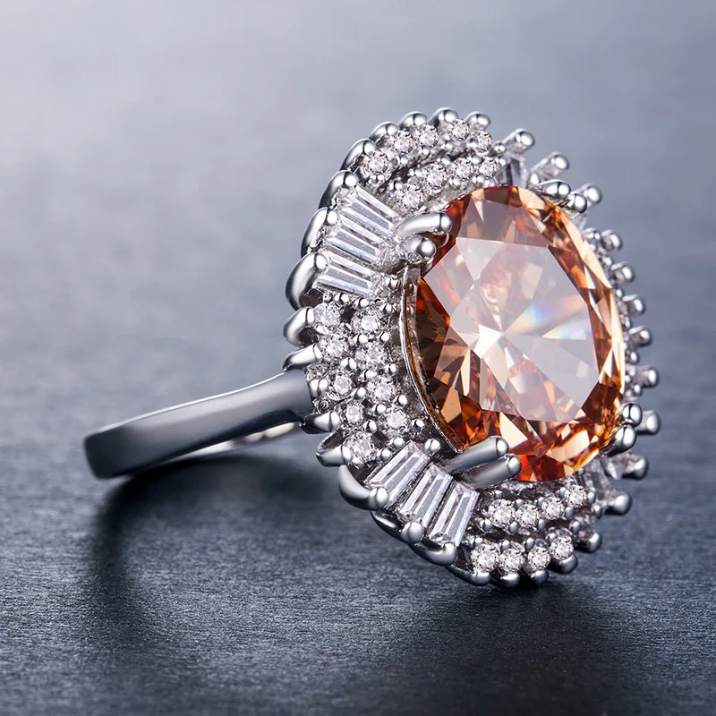 Bague Ringen женское 925 пробы Серебряное кольцо Wtih 10 мм Большой цитрин драгоценный камень серебряные ювелирные изделия для помолвки женские подарки Размер 6-10
