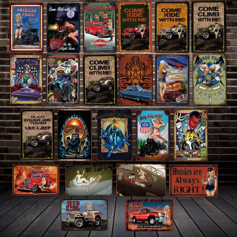 

[ WellCraft ] Pin up with car wall Painting Custom Metal sign Bar Decor LT-1995